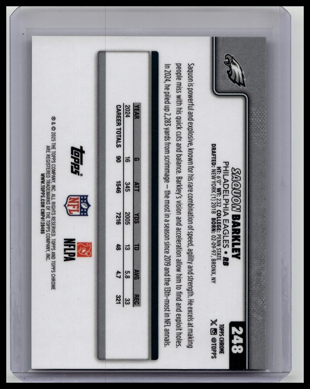 2025 Topps Chrome Saquon Barkley Variation True Black Refractor 10/10 #248 SSP