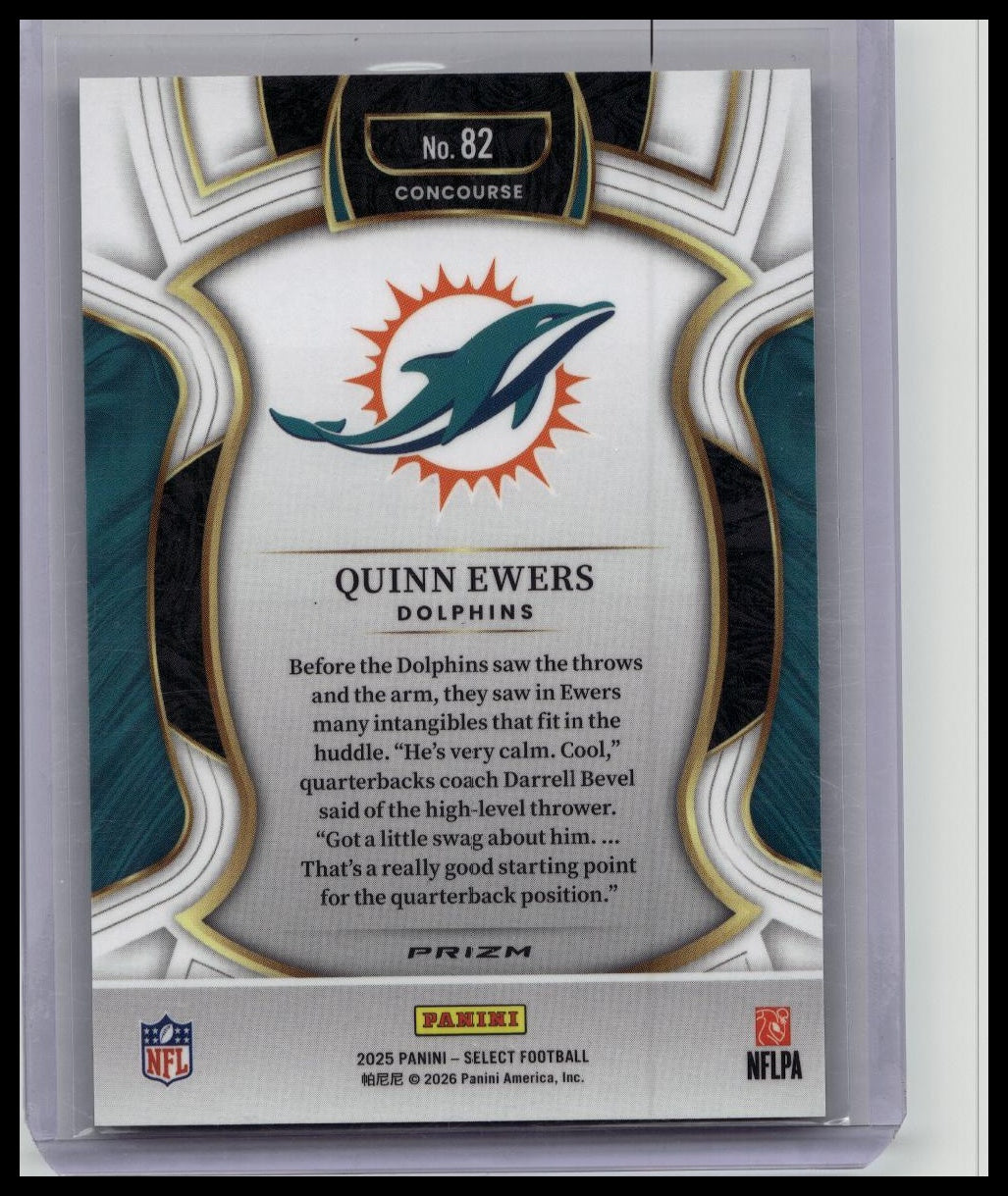 2025 Panini Select Zebra Prizm - Quinn Ewers Rookie Concourse #82 Dolphins