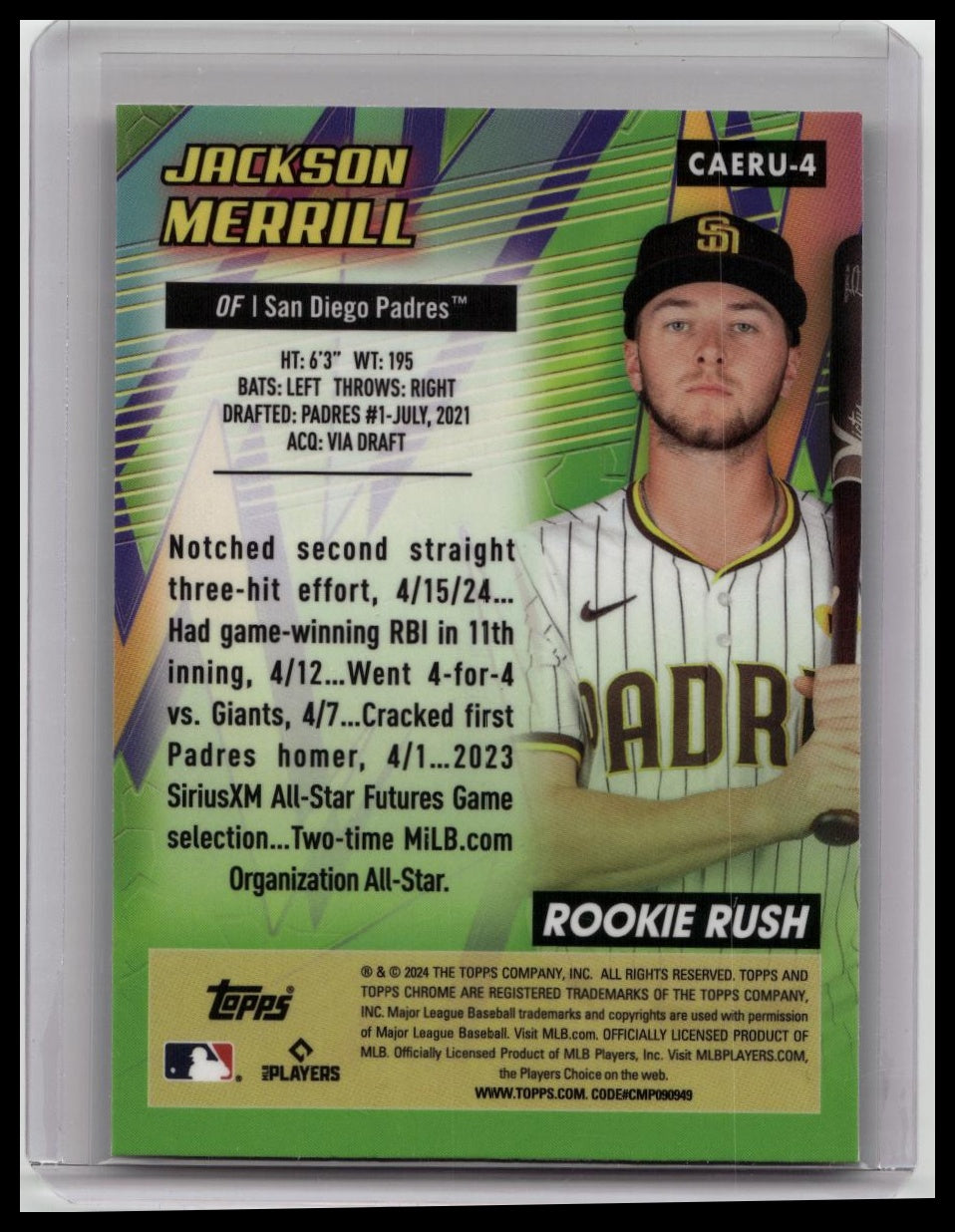 Jackson Merrill 2024 Topps Chrome Update All Etch Rookie Rush #CAERU-4 Padres
