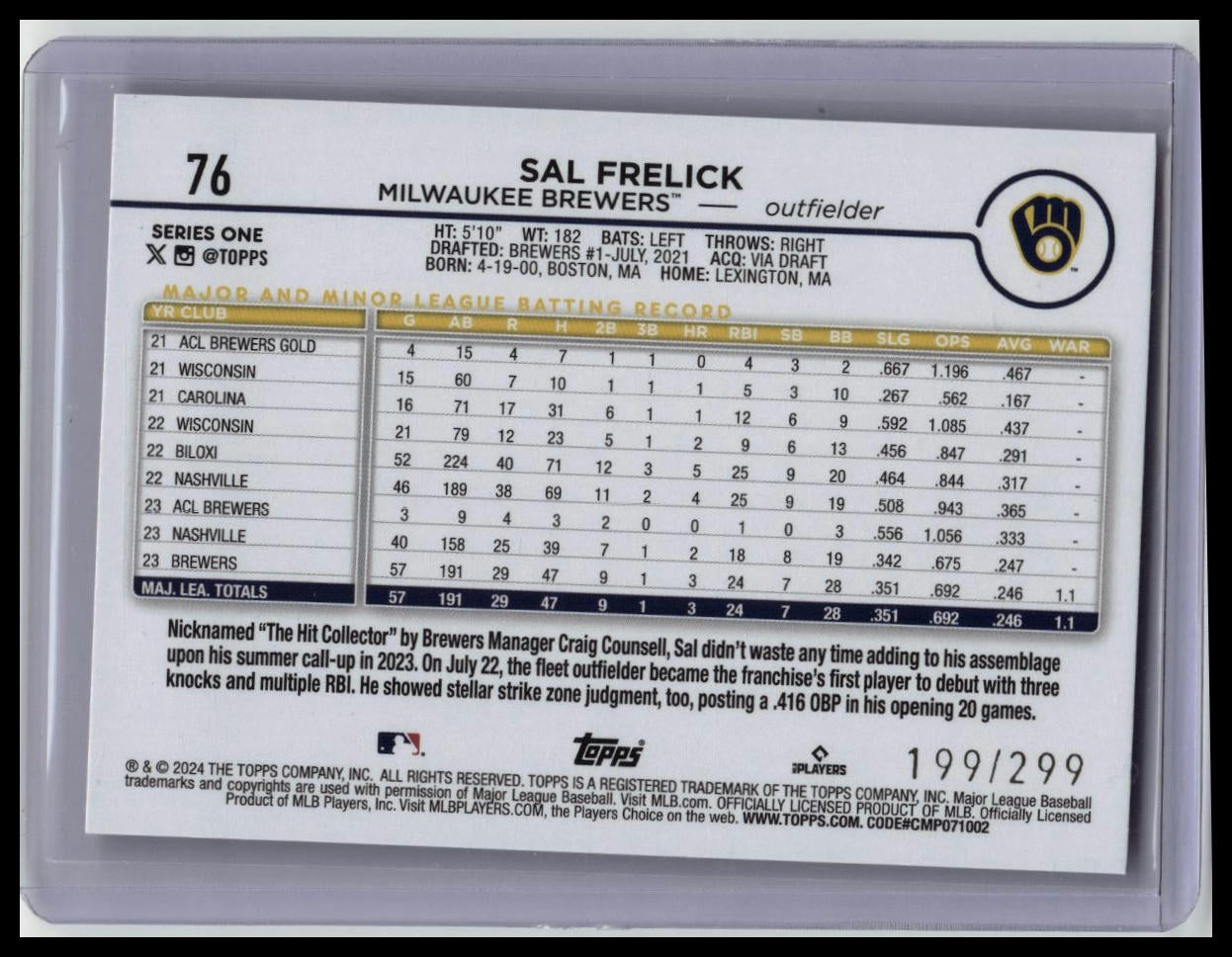 2024 Topps Orange Foil #76 Sal Frelick /299