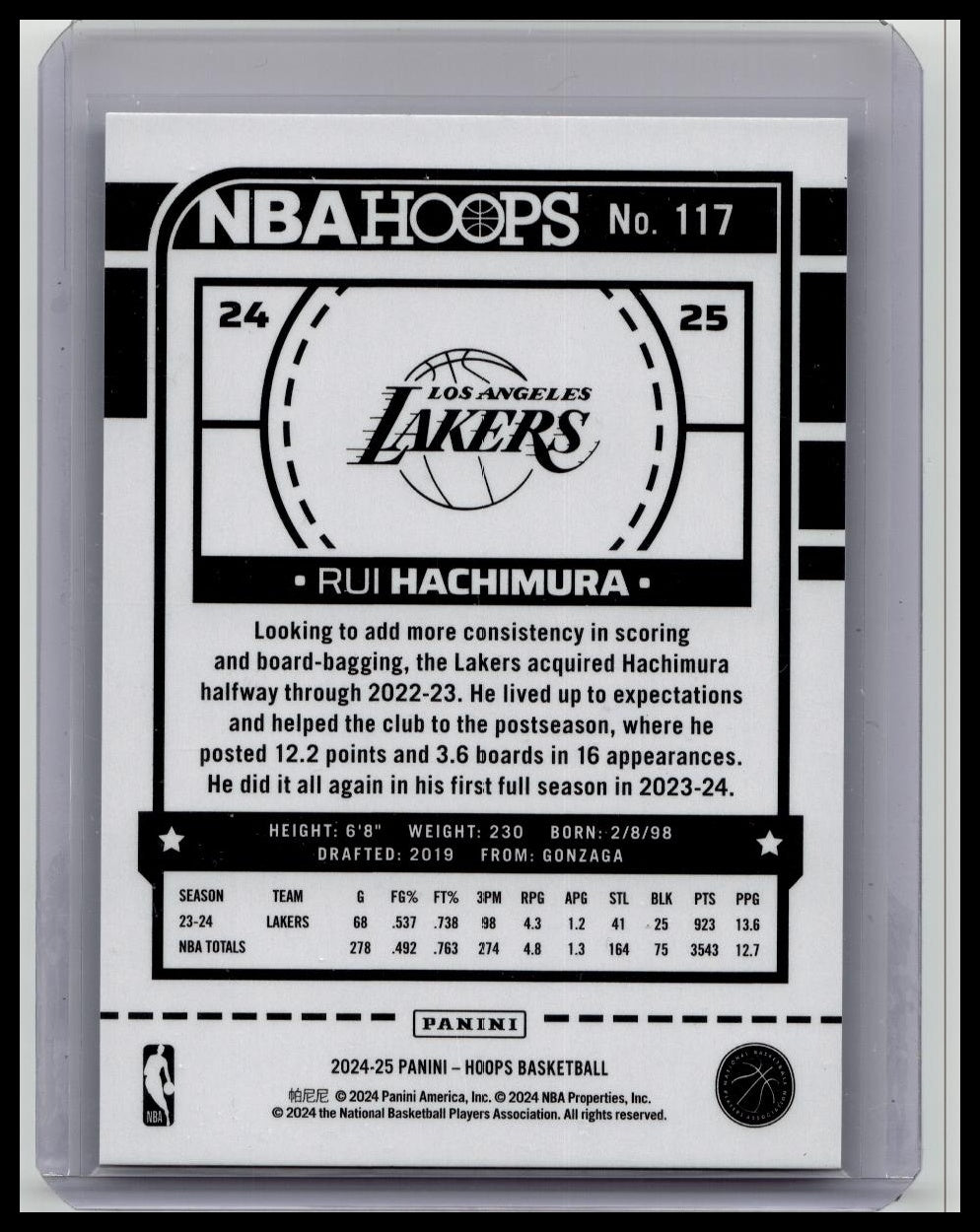 Rui Hachimura 2024-25 Panini NBA Hoops Artist Proof Silver /25 #117