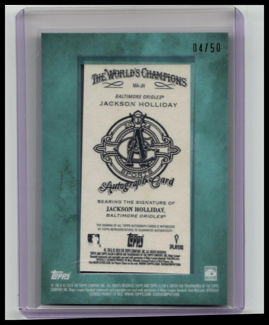 2024 Allen & Ginter Jackson Holliday Blue Frame Mini Auto #MA-JH 04/50
