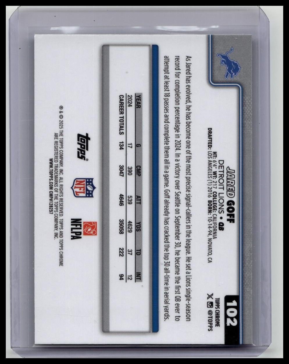 2025 Topps Chrome - #102 Jared Goff Neon Pulse Refractor SP Lions