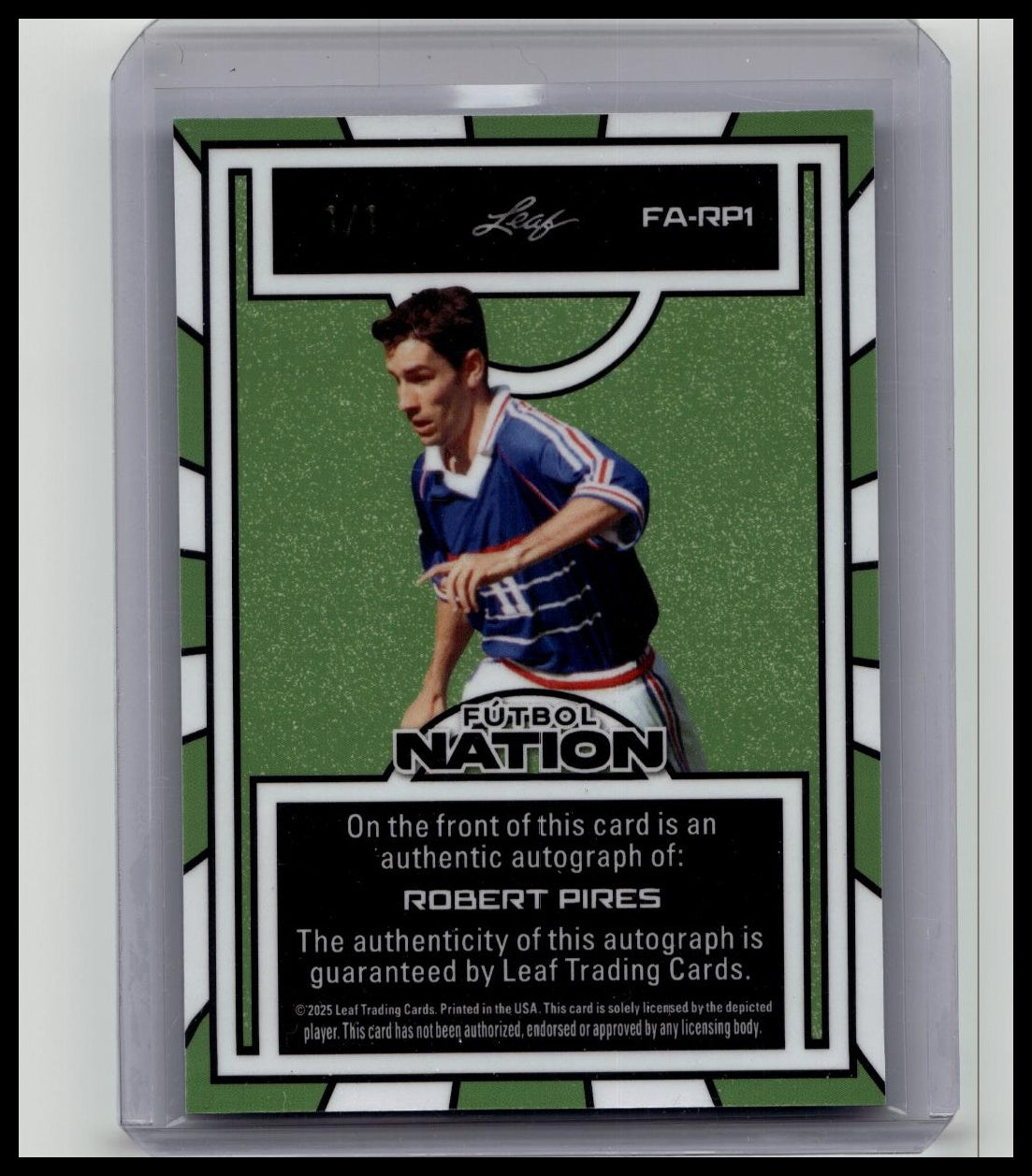 Robert Pires 2025 Leaf Futbol Nation Blue Auto 1/1 Color Match France Arsenal