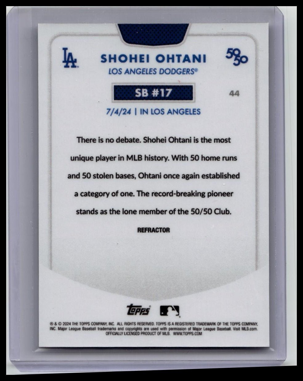2024 Topps Chrome Shohei Ohtani 50/50 SB#17 Card #44 Refractor LA Dodgers MVP