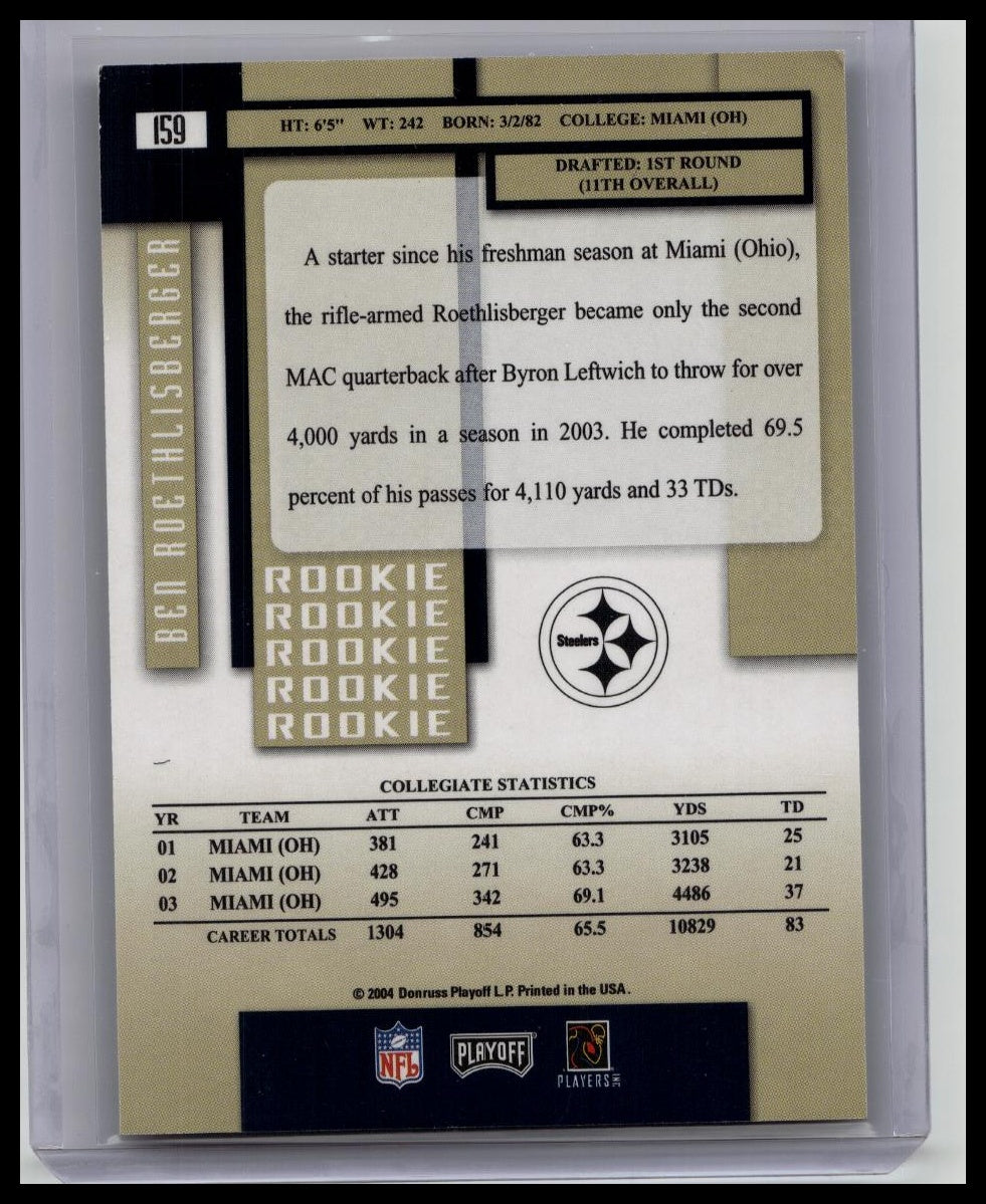 Ben Roethlisberger Rookie - 2004 Playoff Prestige #159 - Pittsburgh Steelers