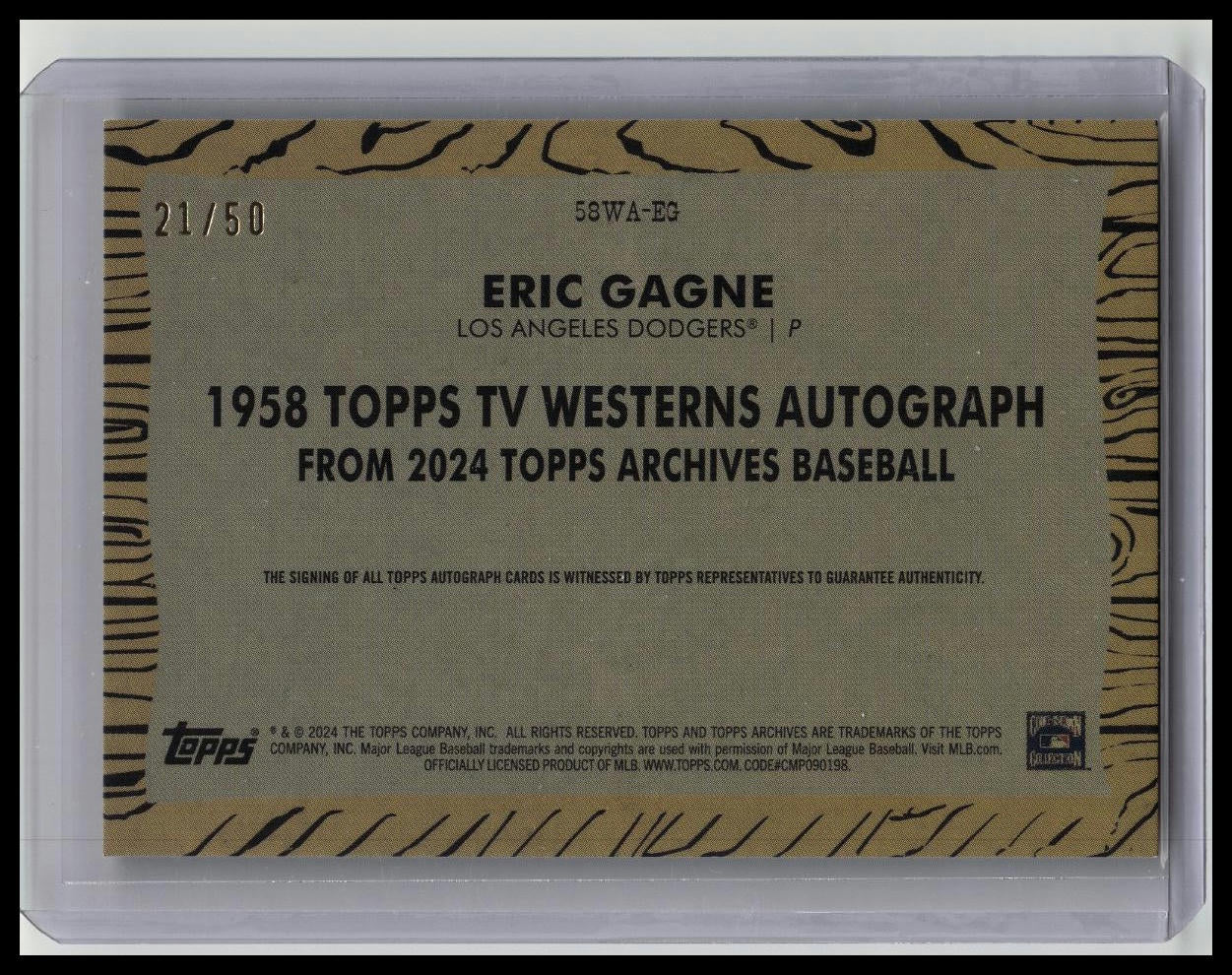 2024 Topps Archives Eric Gagne Gold Western Auto 21/50 LA Dodgers 58WA-EG