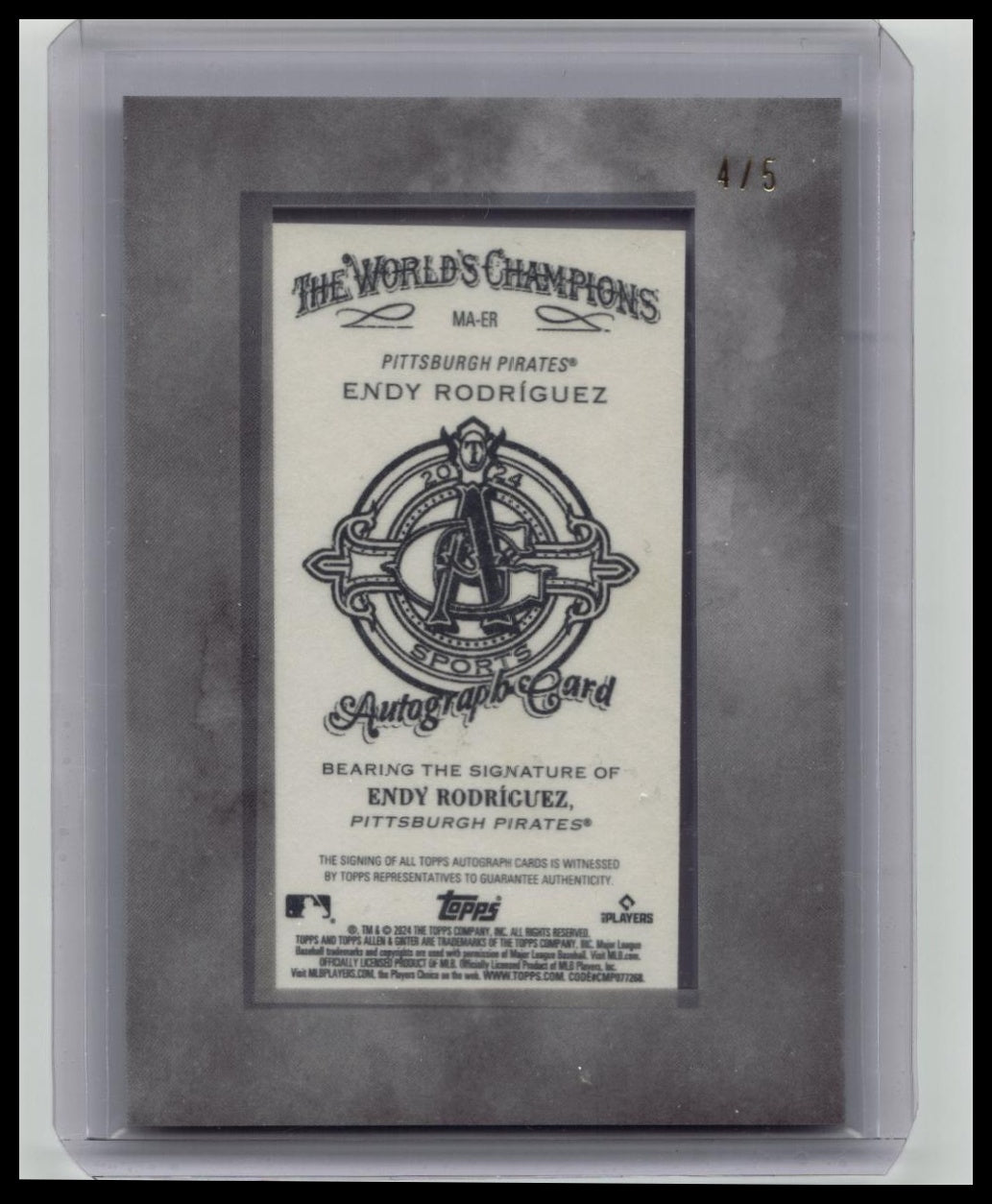 ENDY RODRIGUEZ 2024 TOPPS ALLEN GINTER X ROOKIE GOLD INK MINI AUTO /5