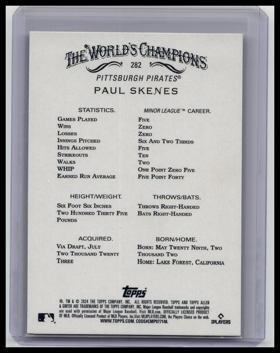 PAUL SKENES 2024 TOPPS ALLEN & GINTER ROOKIE CHROME HOT BOX FOIL RC