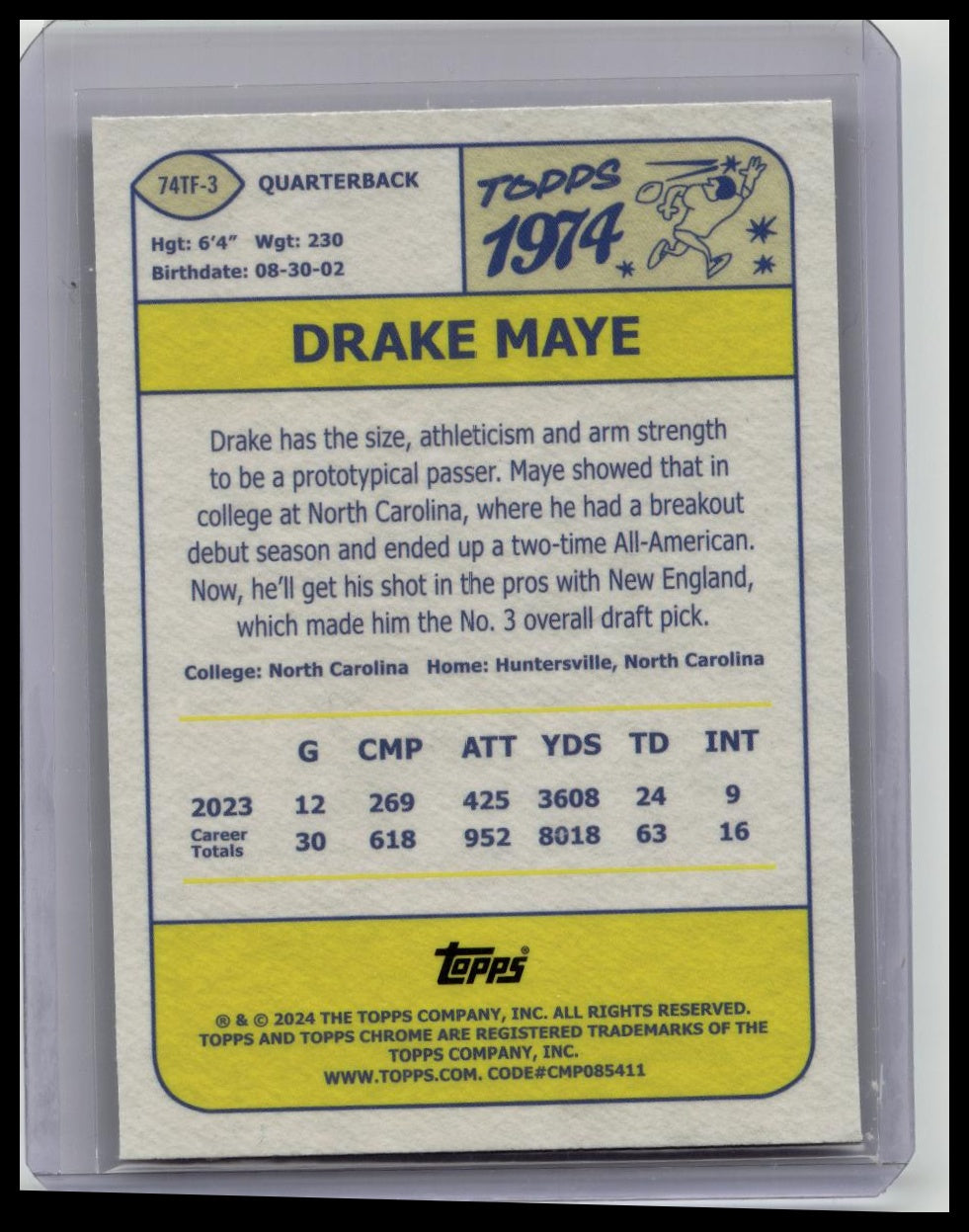 Drake Maye 2024 Topps Chrome #74TF-3 X-Fractor 1974 Variation Rookie RC