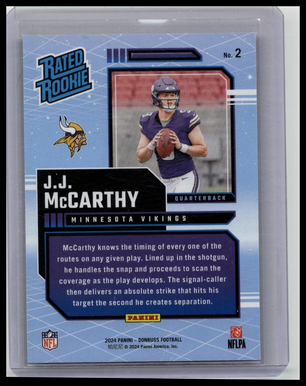 2024 Donruss J.J. McCarthy Retro Rated Rookie SP (RC) #2 Minnesota Vikings