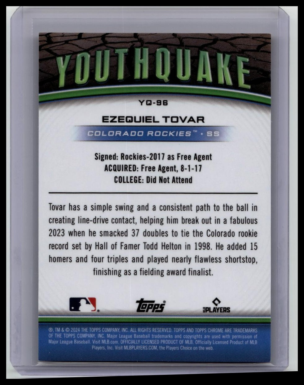 2024 Topps Chrome Update Youthquake Ezequiel Tovar /25 Orange Refractor