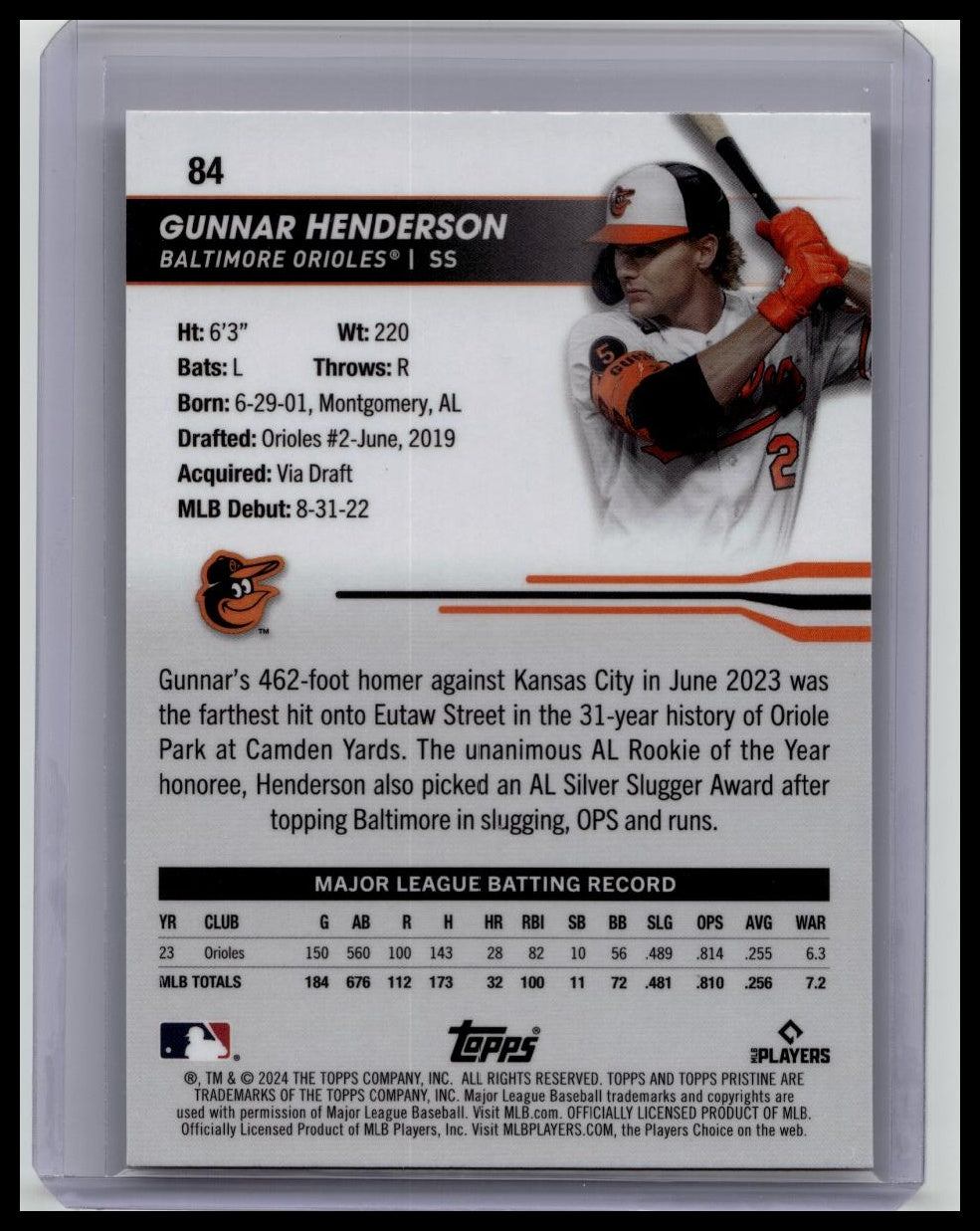 2024 Topps Pristine - Orange Refractor #84 Gunnar Henderson /25