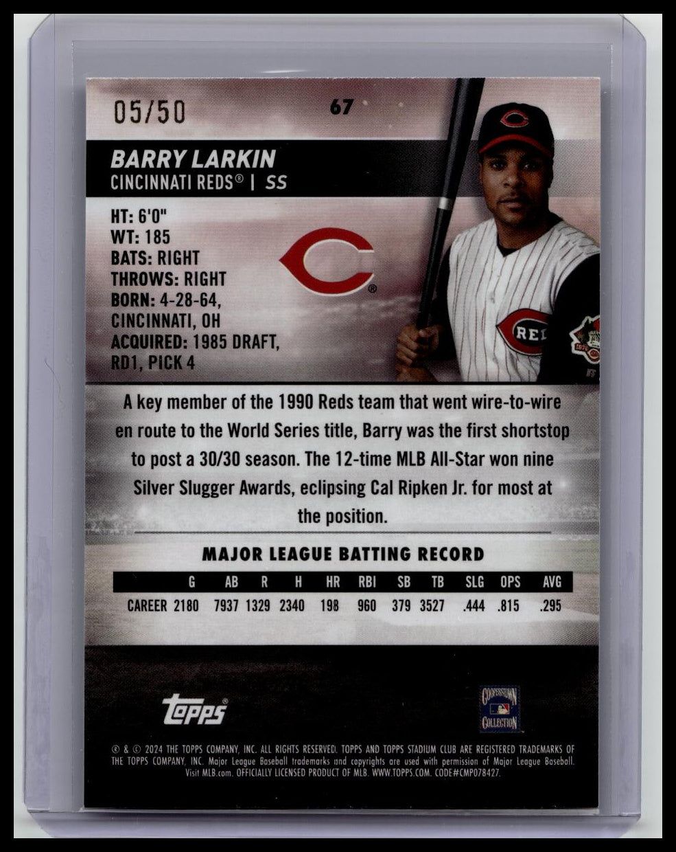 2024 Topps Stadium Club #67 Barry Larkin Blue Parallel /50 SSP Reds