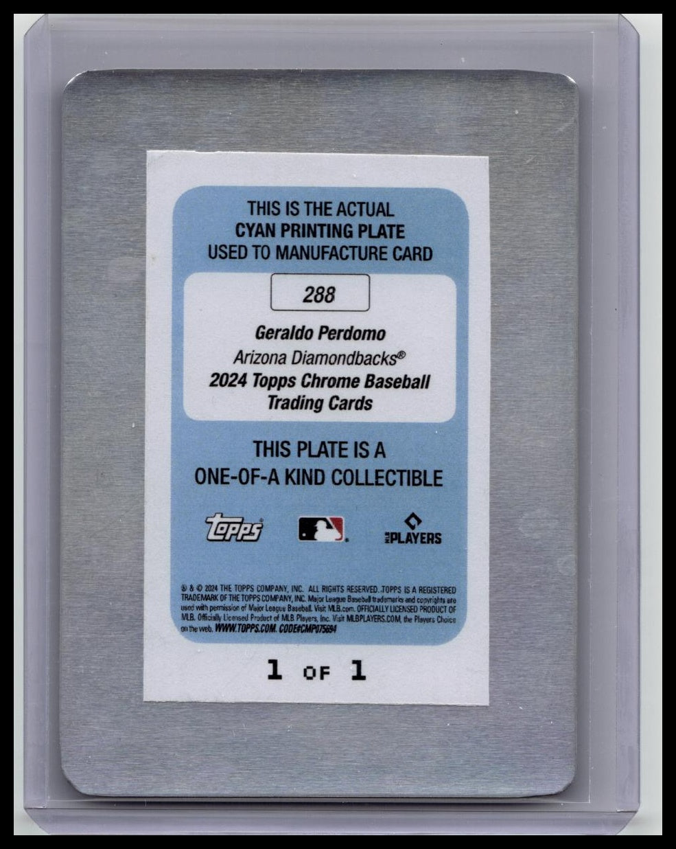 2024 Topps Chrome Update Geraldo Perdomo Cyan Printing Plate 1/1 #288 DBacks