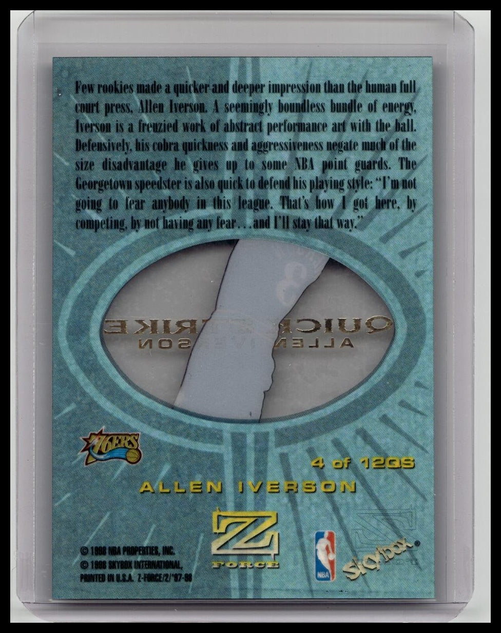 1997-98 Skybox Z-Force ALLEN IVERSON Quick Strike SP Insert Philadelphia 76ers