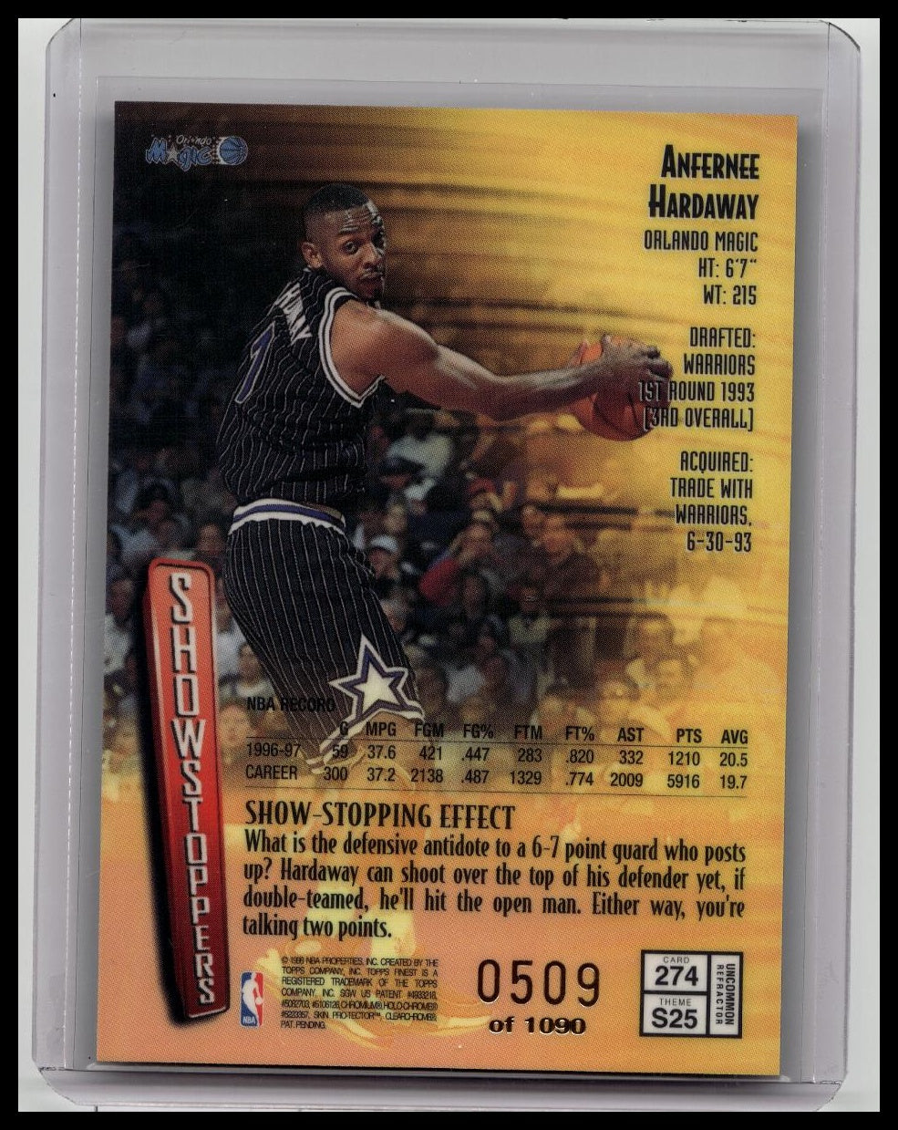 1997-98 Topps Finest Uncommon - Silver Refractor /1090 Anfernee Hardaway #274
