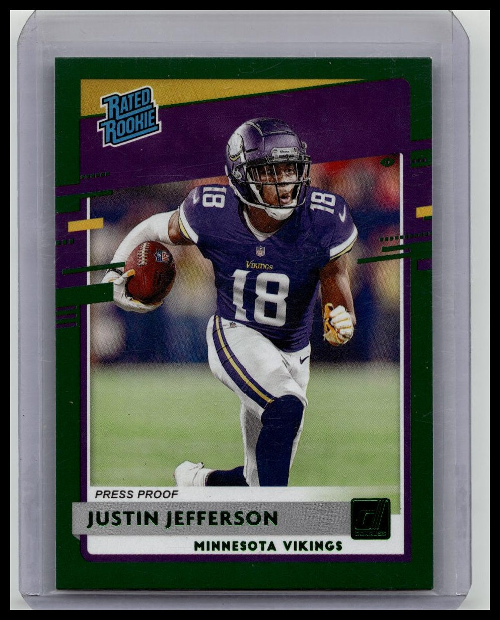 2020 Donruss Justin Jefferson Green Press Proof Rated Rookie RC #313 Vikings
