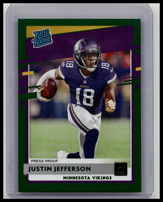 2020 Donruss Justin Jefferson Green Press Proof Rated Rookie RC #313 Vikings