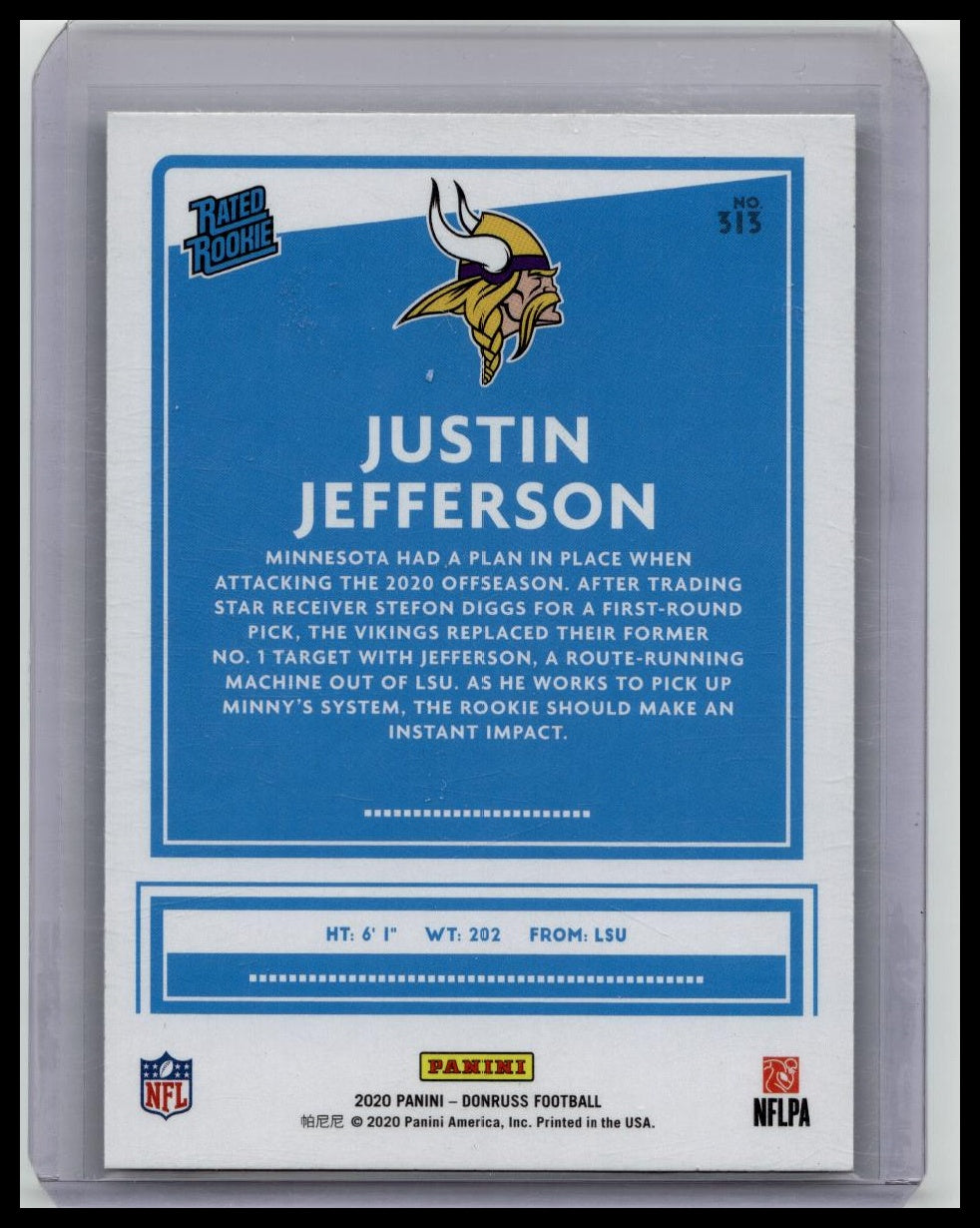 2020 Donruss Justin Jefferson Green Press Proof Rated Rookie RC #313 Vikings