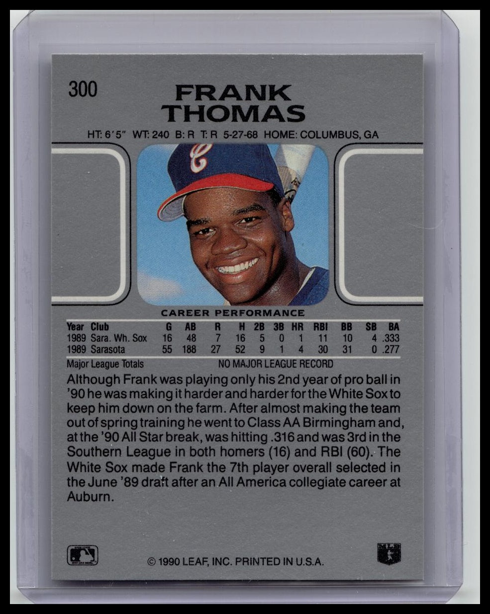 1990 Leaf Frank Thomas RC #300 White Sox
