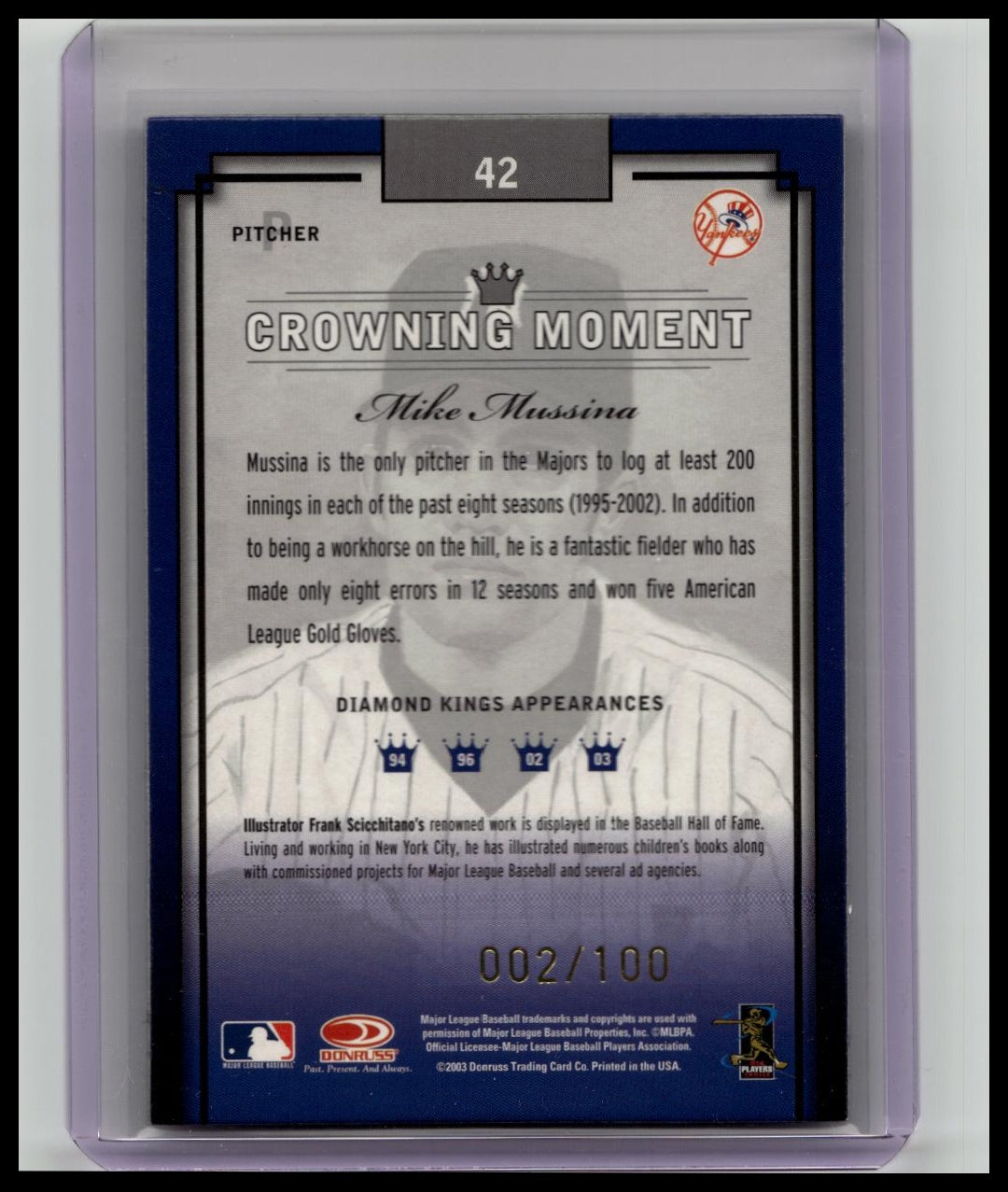 2003 Donruss Diamond Kings #42 Mike Mussina /100