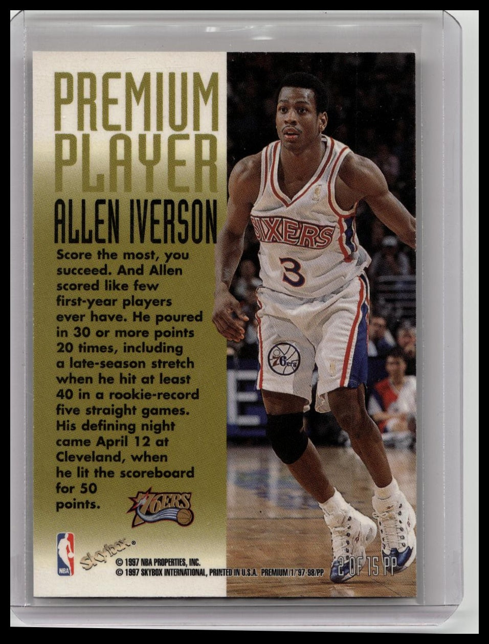 1997-98 SKYBOX PREMIUM ALLEN IVERSON PREMIUM PLAYER SP NBA CARD #2