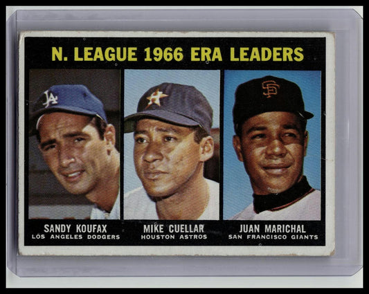 1967 Topps NL 1966 ERA Leaders Sandy Koufax Juan Marichal Cuellar #234