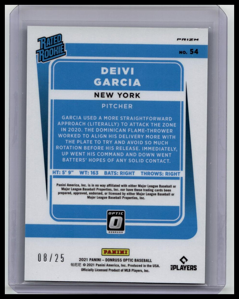 2021 Panini Donruss Optic Rated Black Prizm /25 Deivi Garcia #54 Rookie RC