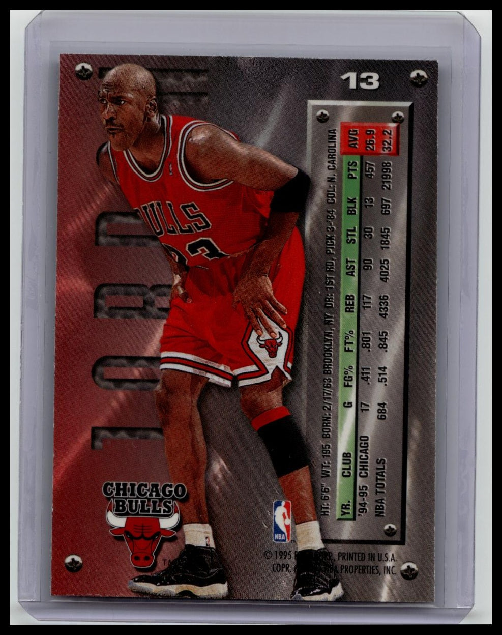 1995-96 Fleer Metal MICHAEL JORDAN #13 Chicago Bulls FLEER METAL BULLS