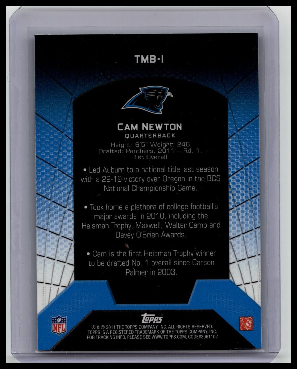 2011 Cam Newton Topps Chrome #TMB-1 Mega Box Refractor Rookie RC
