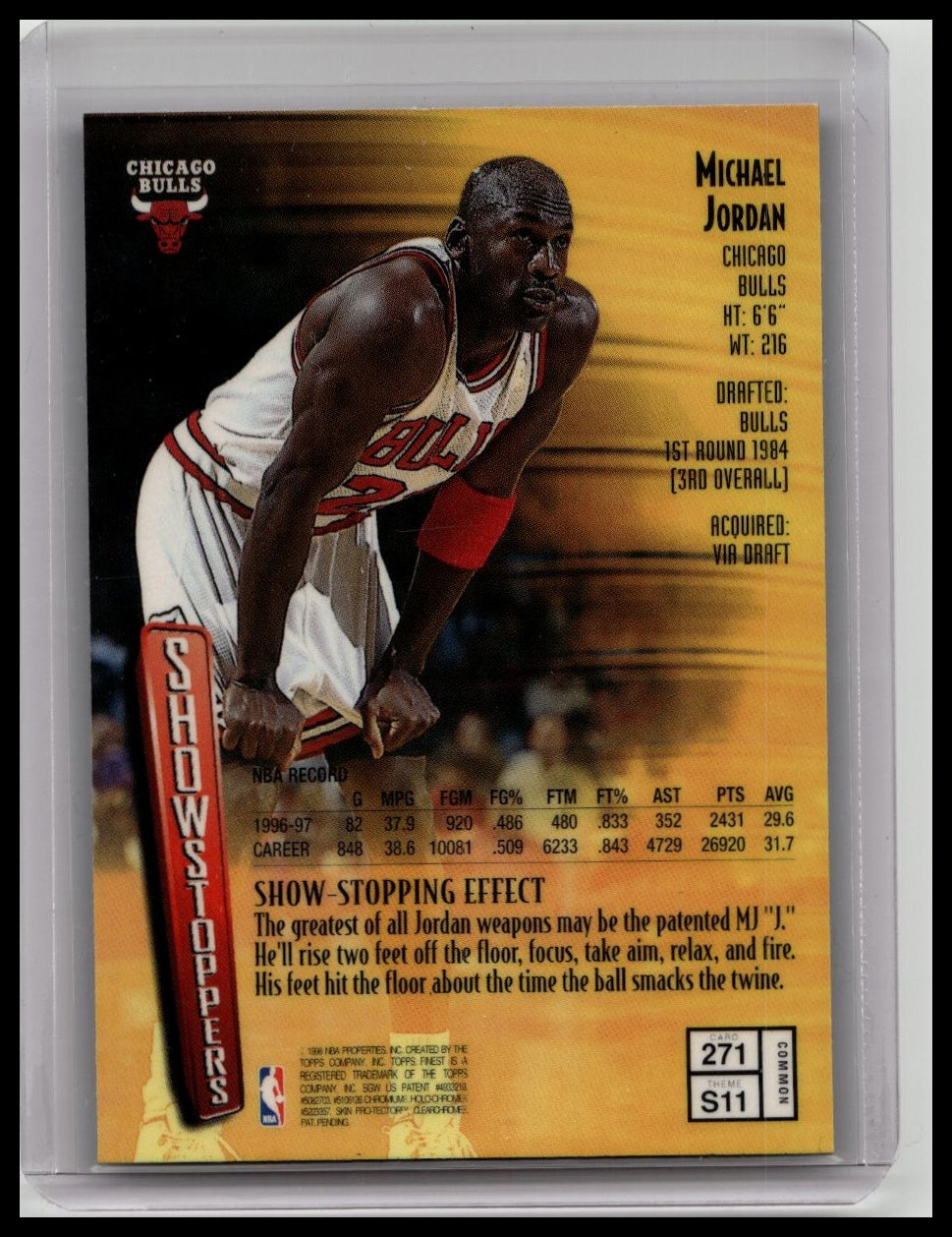 1997-98 Topps Finest Michael Jordan W/Coating Showstoppers #271
