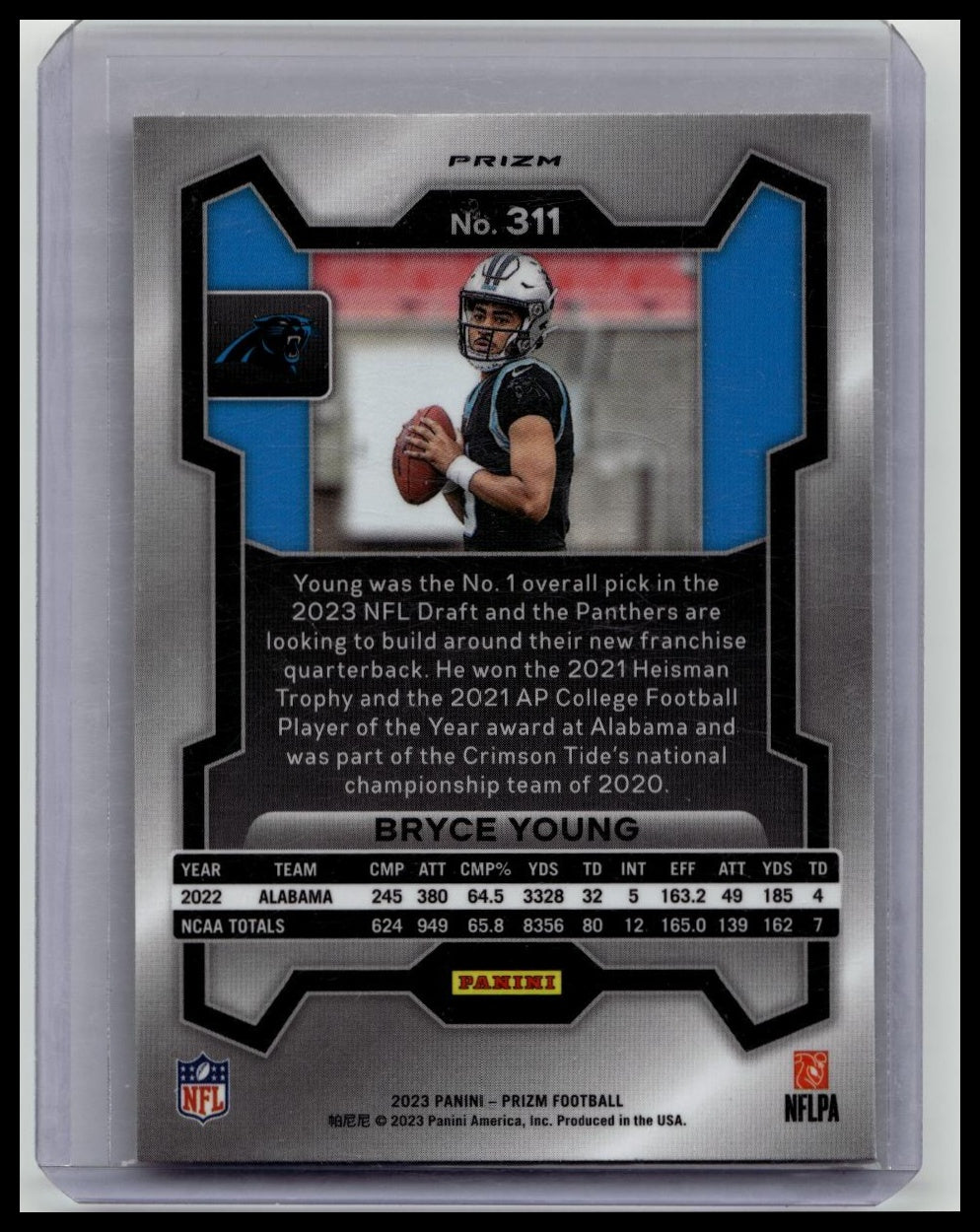 Bryce Young 2023 Panini Prizm Orange Lazer Rookie RC #311 Panthers Laser