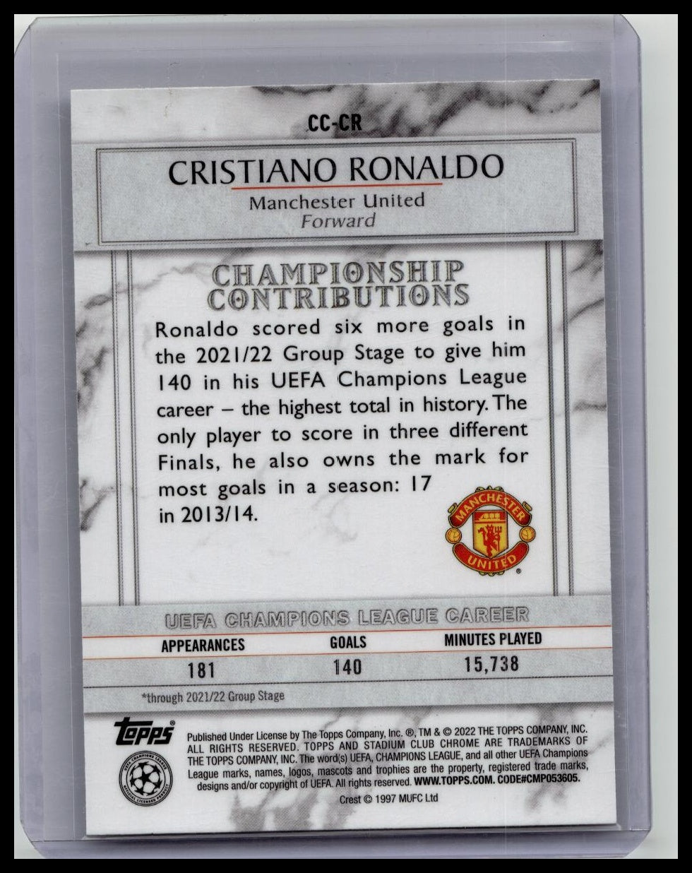 2021 Topps Stadium Club Chrome UCL Championship Contributions Cristiano Ronaldo