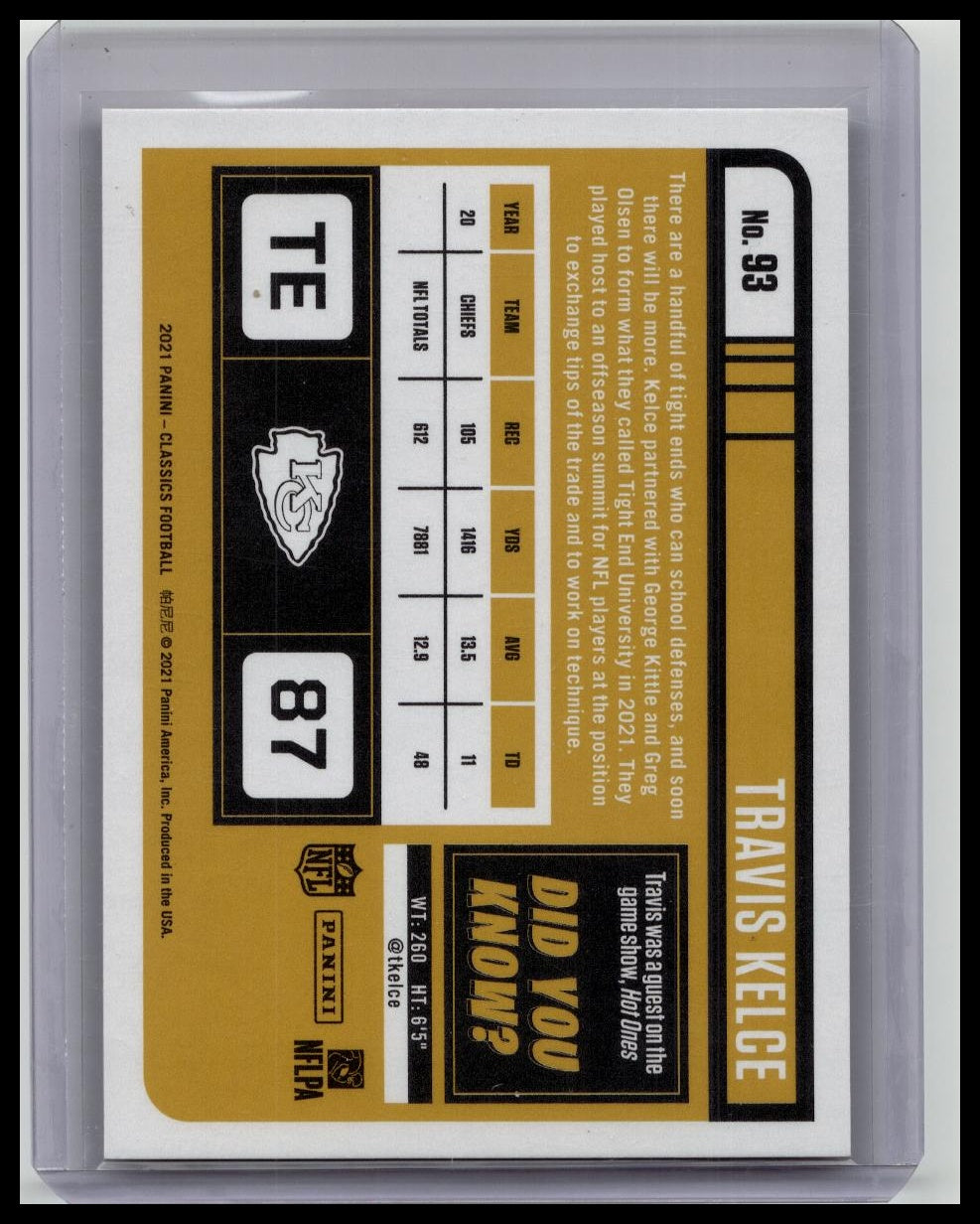 TRAVIS KELCE 2021 Panini Classics Football /75 #93 Kansas City Chiefs