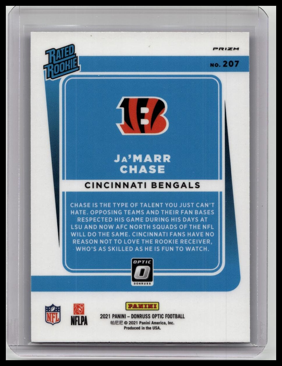 JA'MARR CHASE 2021 DONRUSS OPTIC RATED ROOKIE BLUE SCOPE PRIZM RC