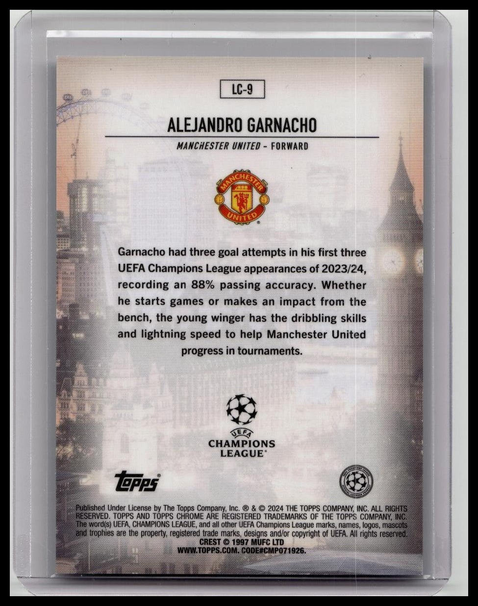 Alejandro Garnacho 2023-24 Topps Chrome UEFA London Calling /199