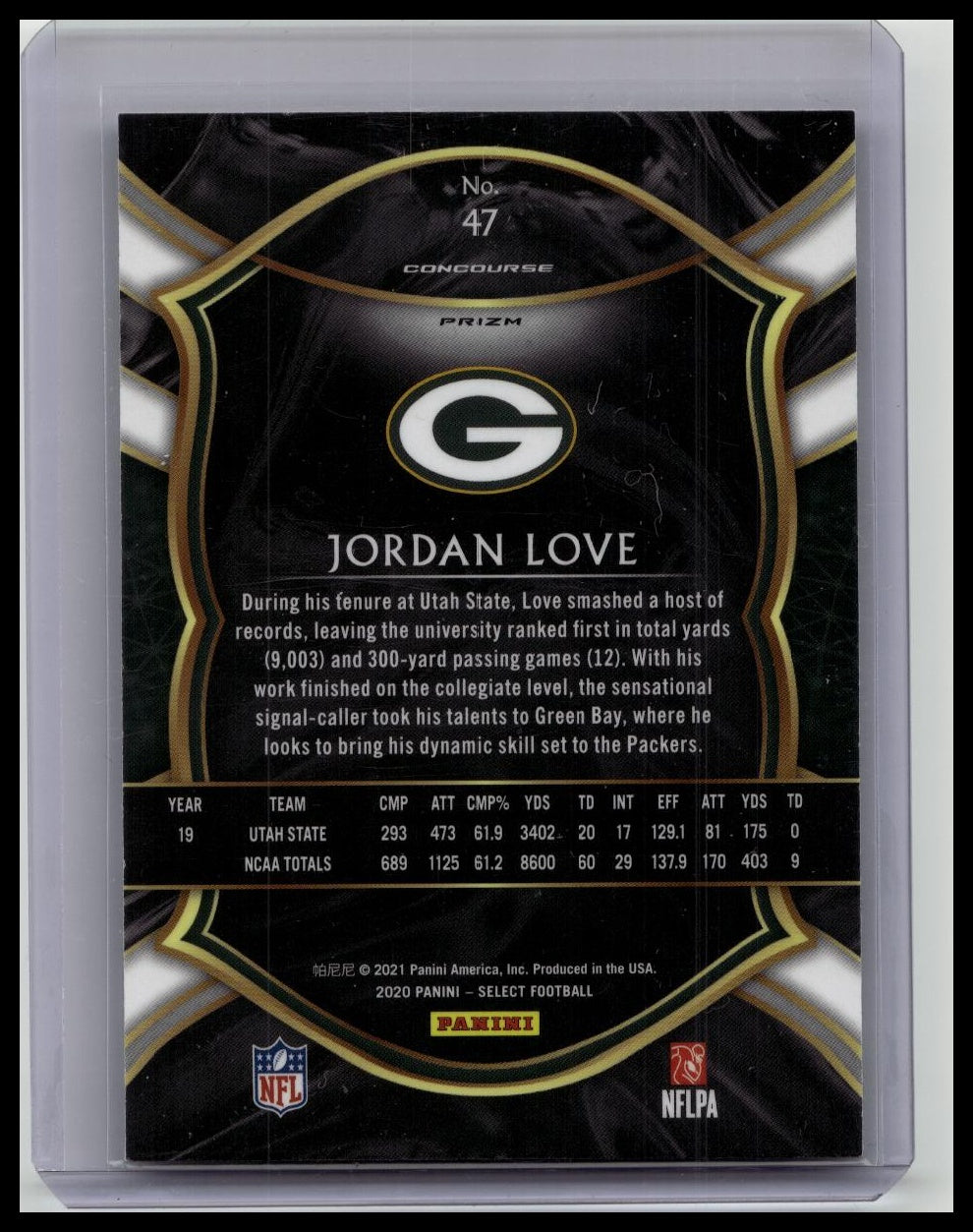 2020 Panini Select JORDAN LOVE RC Silver Prizm #47 Packers