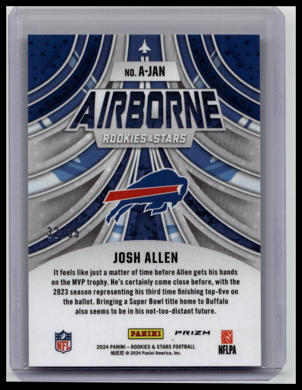 JOSH ALLEN SSP #/35! 2024 Panini Rookies & Stars AIRBORNE SSP BILLS
