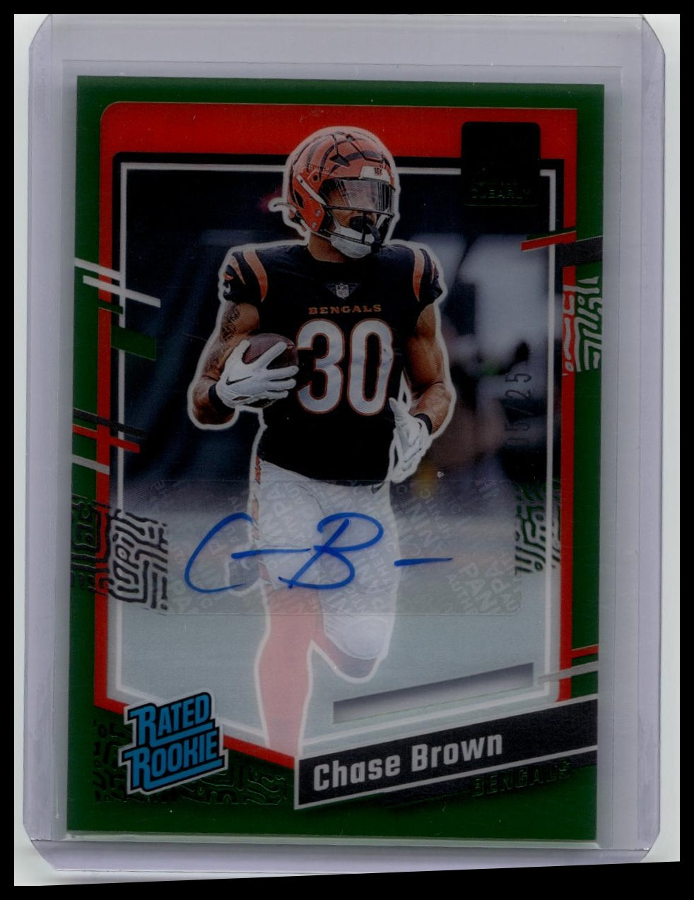 2023 Donruss Clearly Chase Brown Green Rated Rookie Auto RC #05/25 Bengals