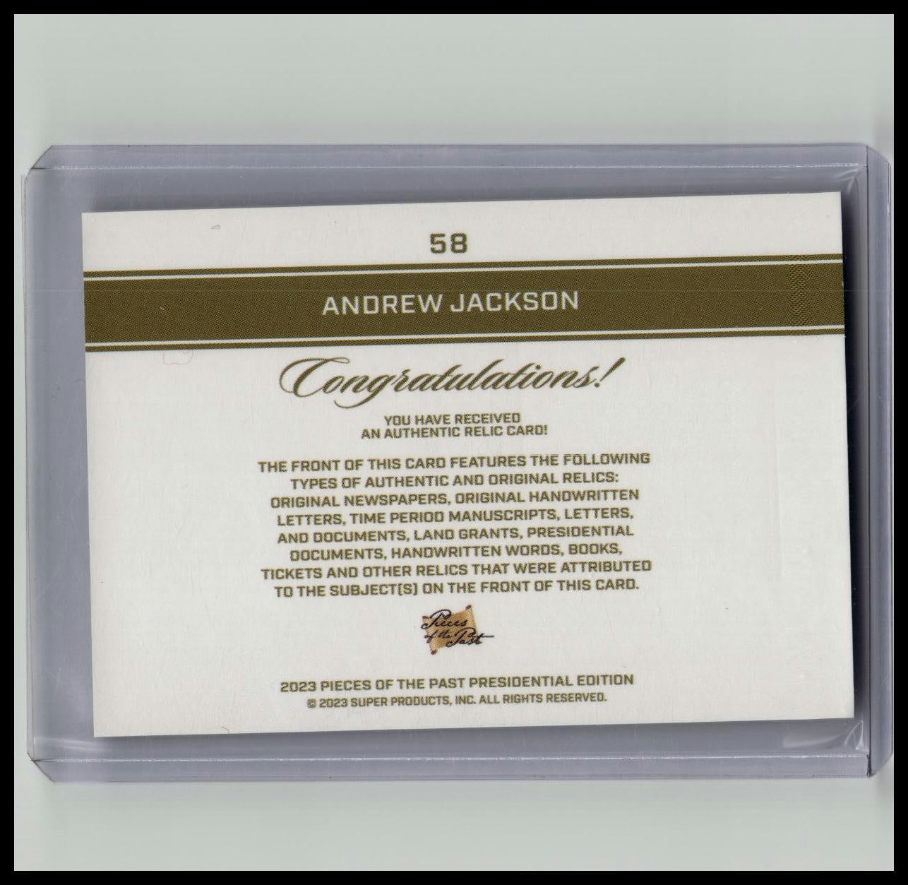 2023 PIECES OF THE PAST HAND WRITTEN RELIC ANDREW JACKSON