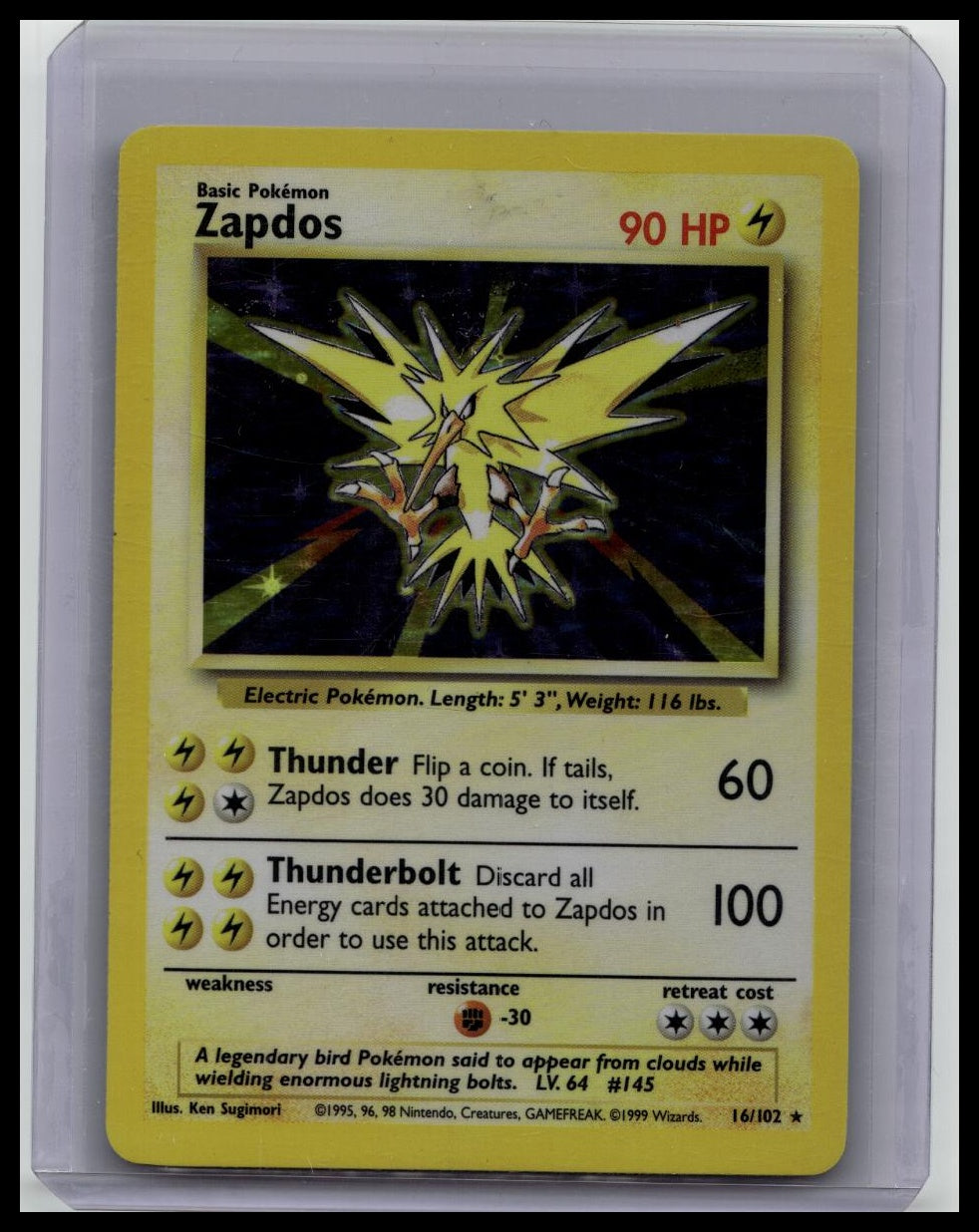 Zapdos 16/102 - Holo Rare - Vintage 1999 WotC English Base Set Pokemon Card
