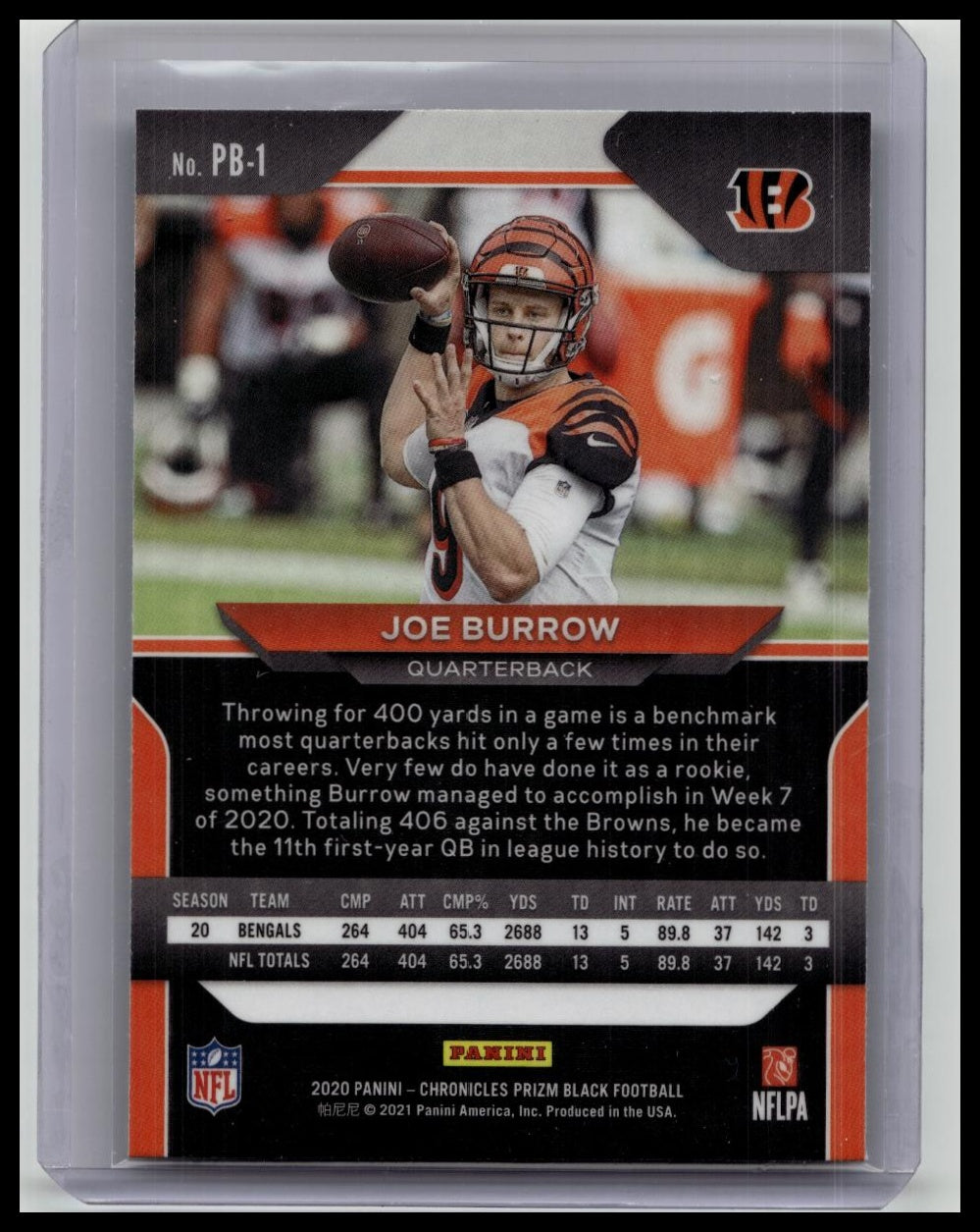 2020 Panini Prizm Black Joe Burrow Rookie Card!! Cincinnati Bengals!!