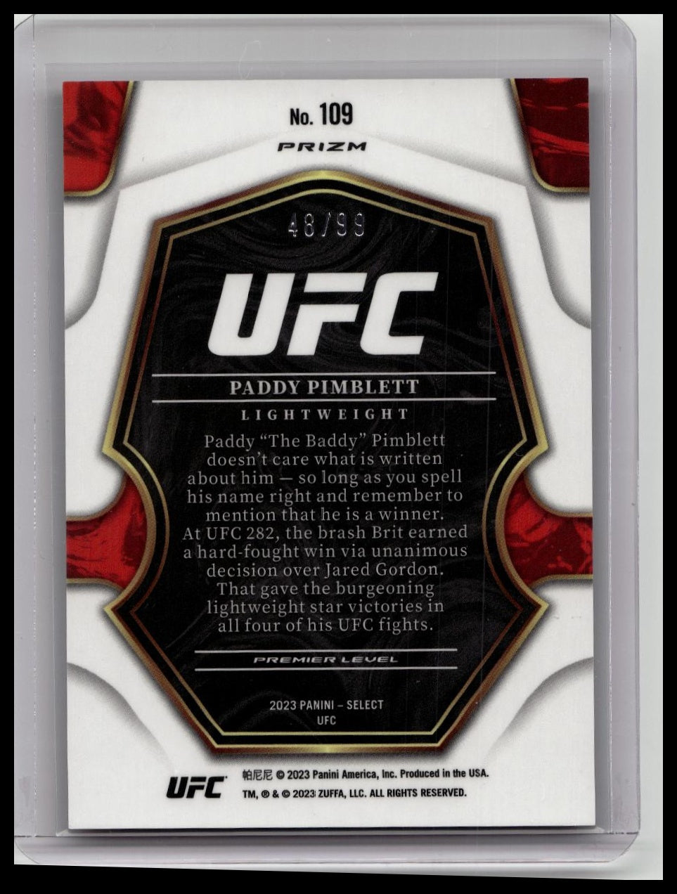 2023 Panini Select UFC - Paddy Pimblett - Red Disco Prizm # /99