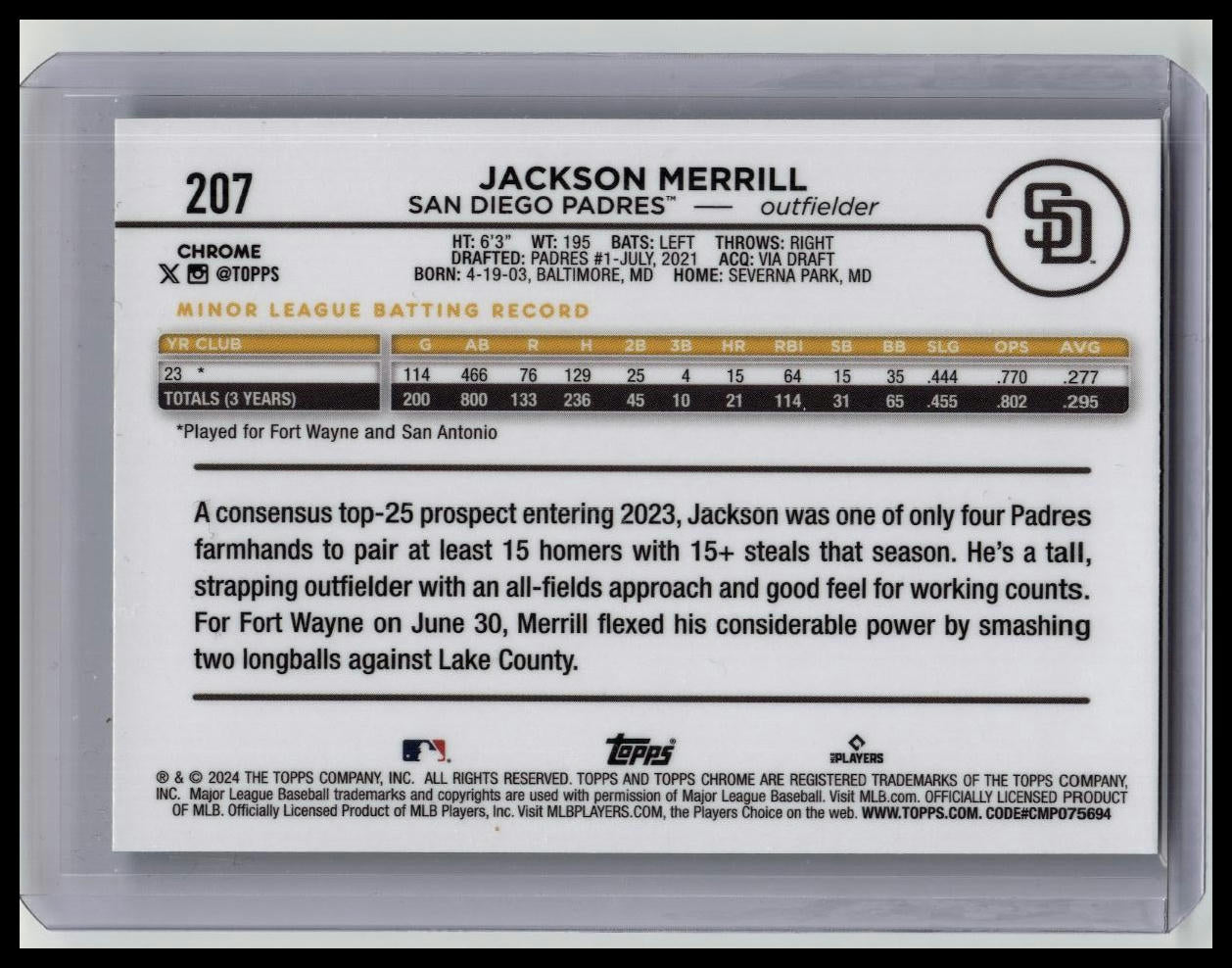 2024 Topps Chrome Jackson Merrill Aqua Rookie /199