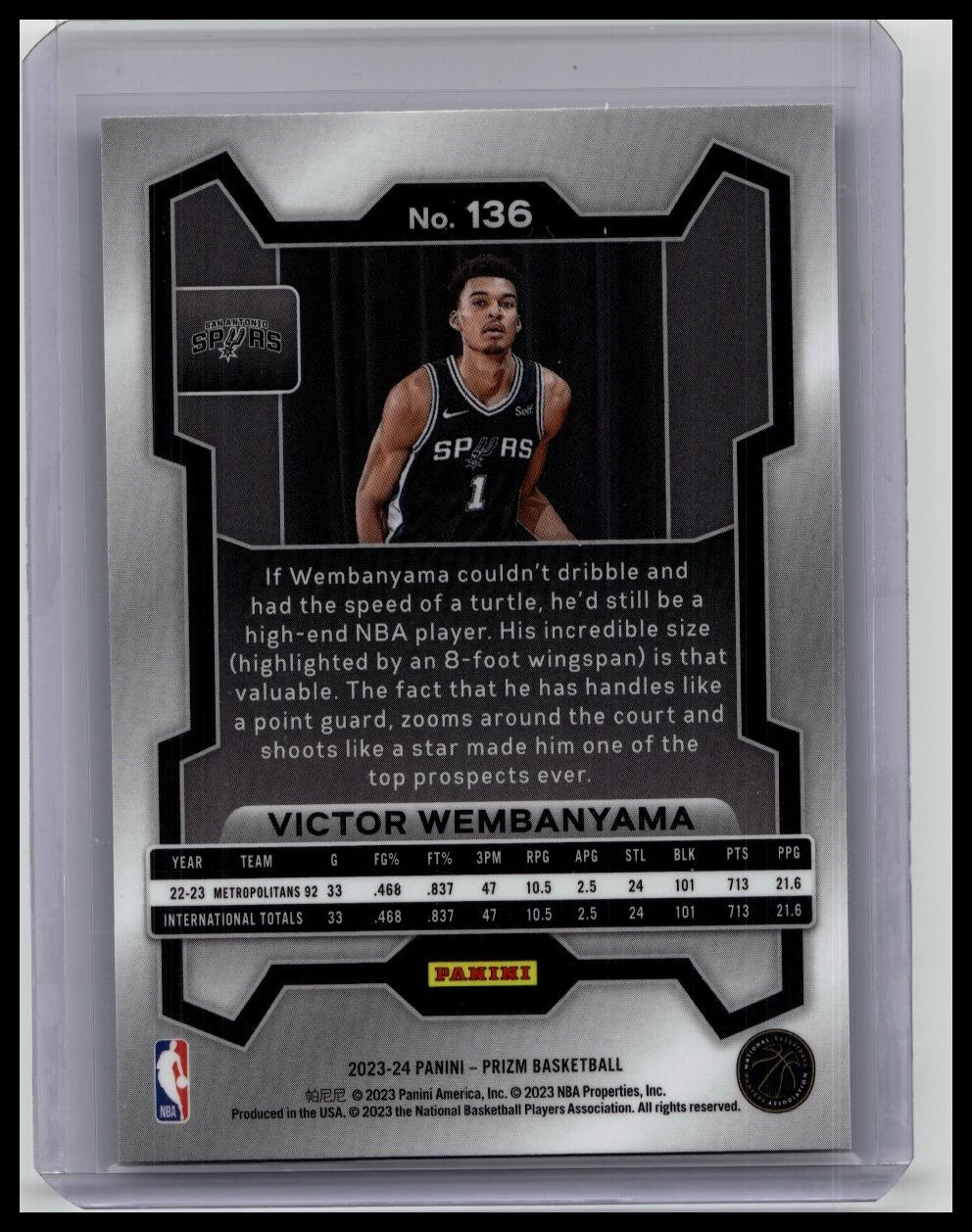 2023-24 Prizm VICTOR WEMBANYAMA Rookie Card RC #136 Base Spurs