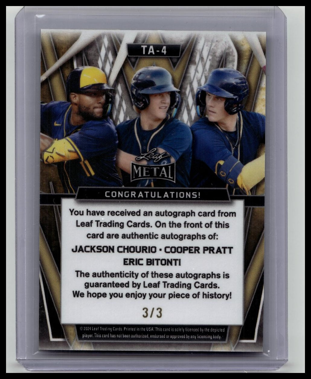 2024 Leaf Metal - Jackson Chourio / Pratt / Bitonti - Triple Auto 3/3