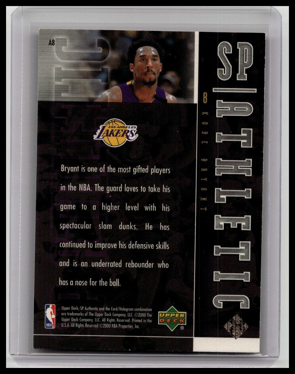 2000 UD SP Authentic SP Athletic #A8 Kobe Bryant Los Angeles Lakers