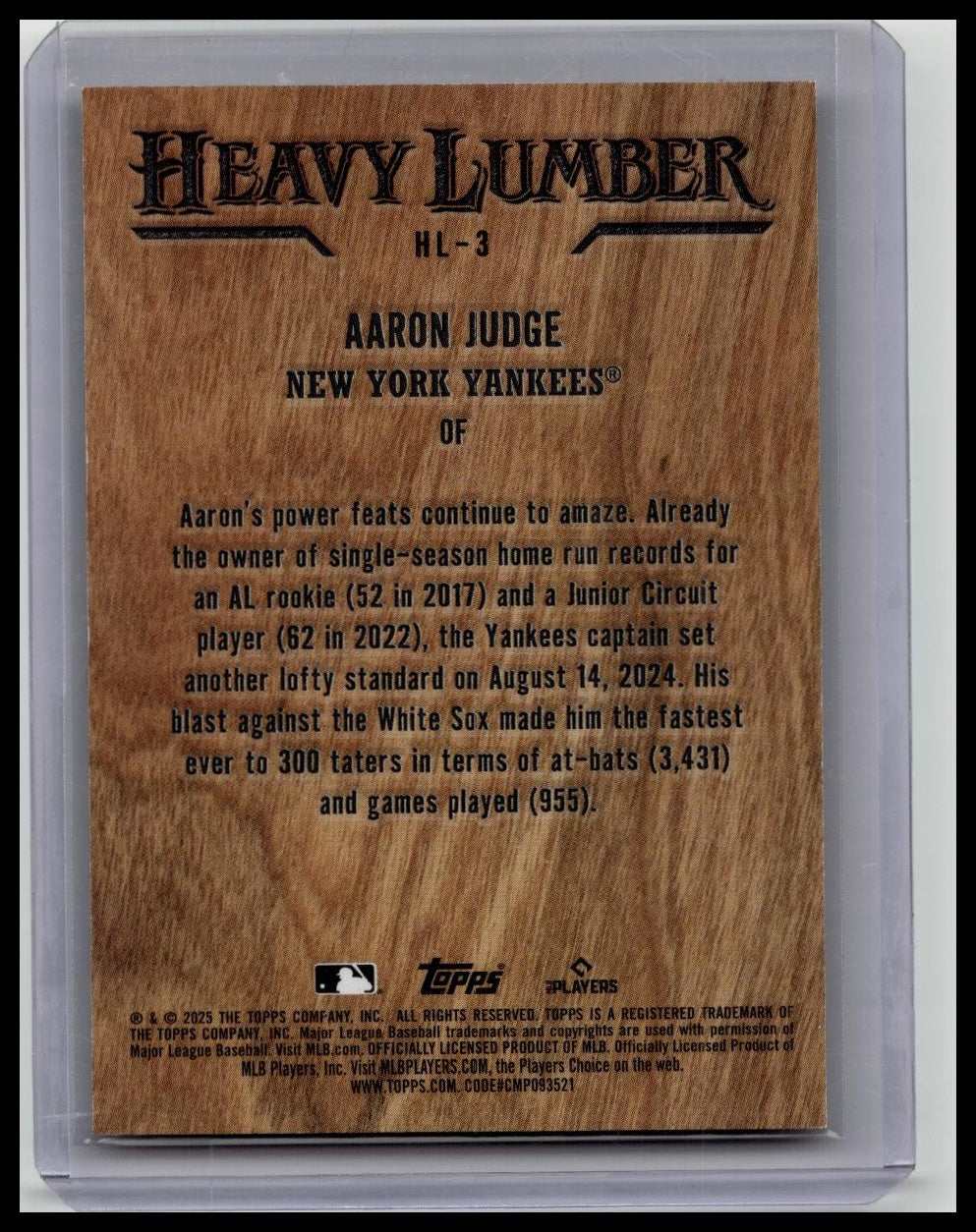 2025 Topps Series 1 Aaron Judge Heavy Lumber SSP Case Hit HL-3 NY Yankees