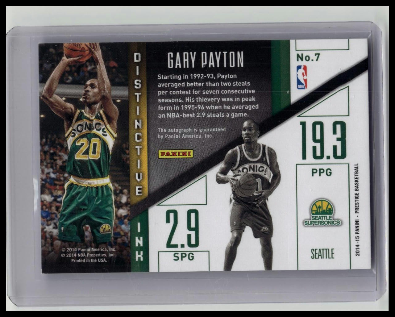 2014-15 Panini Prestige Gary Payton Distinctive Ink Auto Autograph 07/10 SSP